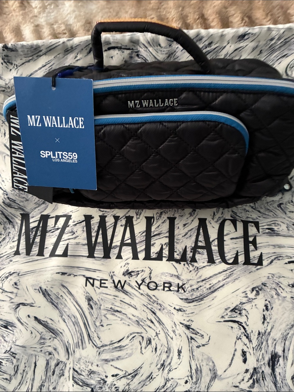 NWT MZWallace LIMITED EDITION X SPLITS59 Black/Blue Trim Accordion Cosmetic Bag. - Picture 4 of 10